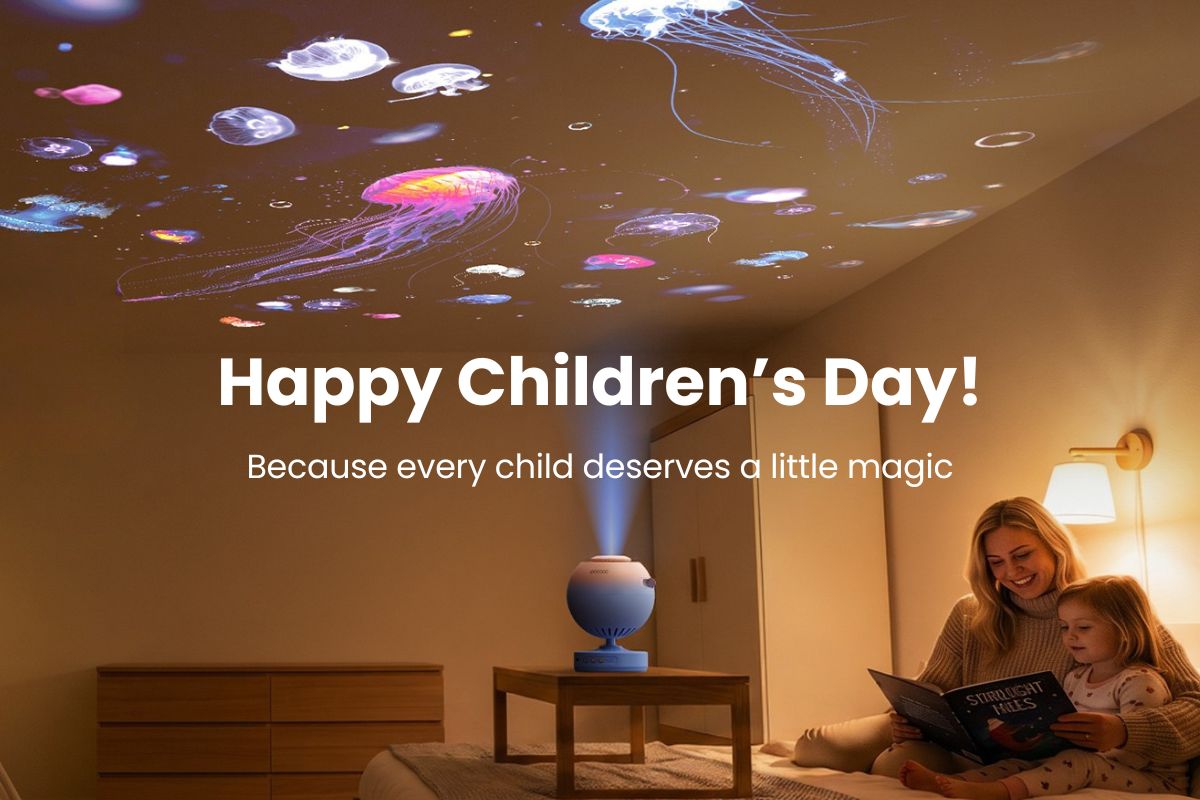 Best Children's Day space gifts for kids including a telescope, astronomy books, and a galaxy projector