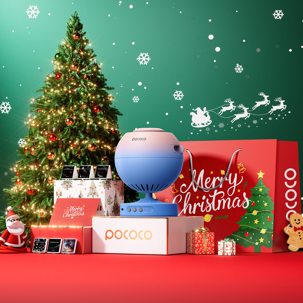 2025 POCOCO Christmas Star Projector Set | 1 Projector + 12 Discs + Christmas Gift Bag
