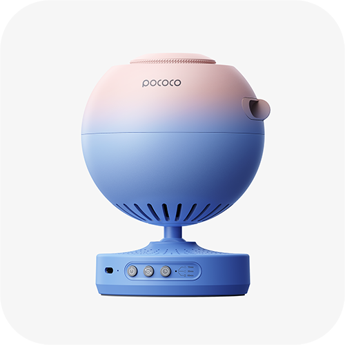 POCOCO Galaxy Projector rear view showing controls and charging port