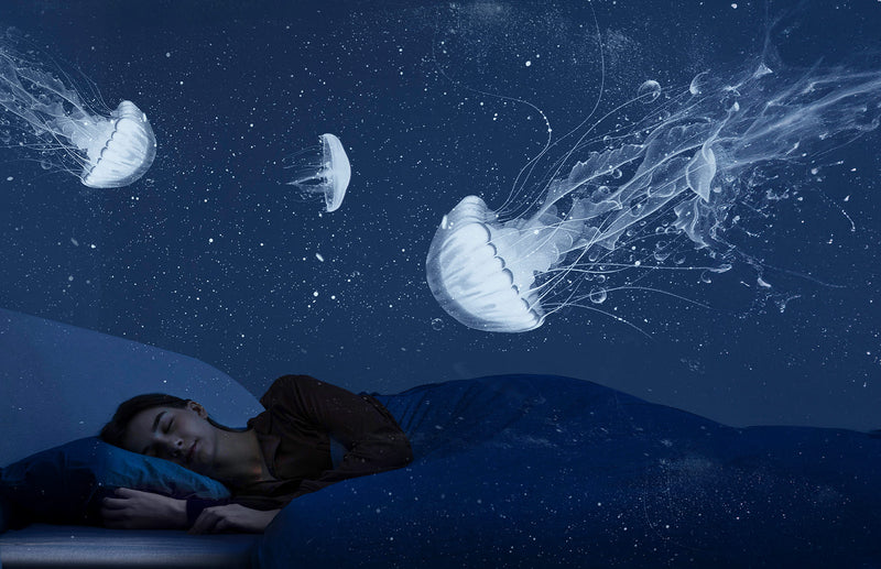 Woman sleeping beneath an ocean projection